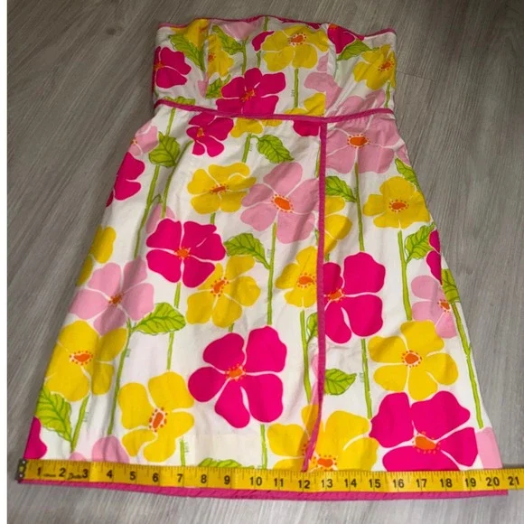 Lilly Pulitzer Tropical Floral Strapless Sheath Dress Pink Yellow Women Size 8 - Picture 5 of 10